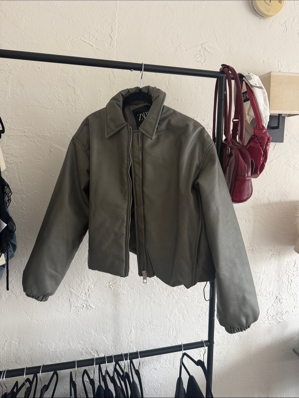 Zara Olive Green Faux Leather Jacket - Women
